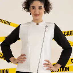 TANDUL Women Lightweight Crop Bomber with Patchwork Jacket-image-57