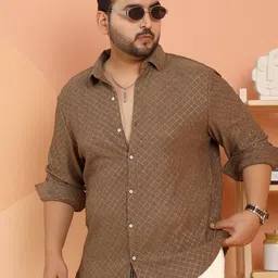 Instafab Plus Men Plus Size Comfort Fit Textured Spread Collar Casual Shirt-image-87