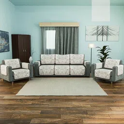 RUBOXA Brown & White Printed Cotton Sofa Cover With Arms-image-75