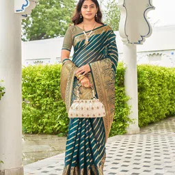 Moksha Trends Woven Design Zari Silk Blend Banarasi Saree-image-15