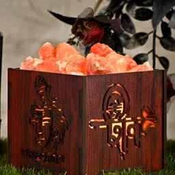 GLOBAL AROMA Basket Rock Salt Brown Wooden Lord Mahahkaal Square Table Lamp-49
