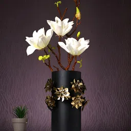 Myntra Elegant Homes Black And Gold-Toned Floral Cylindrical Flower Vase-image-12