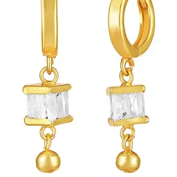 Luv Fashion Women Gold and White Beaded Chain Drop Hoop Earrings-0