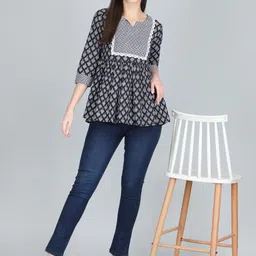 ANANDITA Geometric Print Bell Sleeve Cotton Top-picture-25