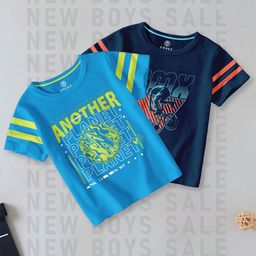 CODEZ Boys Pack Of 2 Typography Printed Round Neck Cotton T-shirts-90