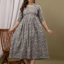 CORSICA Women Paisley Printed Cotton Maternity Fit and Flare Midi Dress-image-101