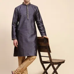 SKAVIJ Floral Woven Design Thread Work Mandarin Collar Straight Kurta with Pyjamas-image-32