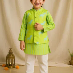 tales & stories Boys Viscose Green Neon Kurta Set-picture-48