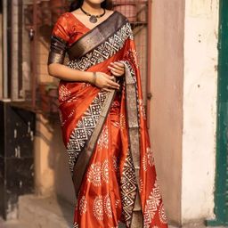 Anouk Rustic Ethnic Motifs Zari Silk Blend Bagru Saree-10