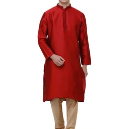 Exotic India Woven Design Embroidered Straight Kurta with Pyjamas-image-23