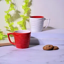 Storepedia Red & White 4 Pieces Textured Ceramic Glossy Cups 150ml Each image 5