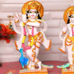 GW CREATIONS Gold-Toned & Blue Radha Krishna Exquisite Marble Religious Idol Showpiece-image-89