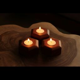 Wood Chop Beige & White 3 Pieces Wood Tea Light Candles-22