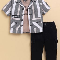 LITTLE COLLARS Boys Striped Pure Cotton Shirt And T-shirt With Trousers-image-18