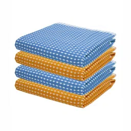 The Bath Community Blue & Orange 4 Pieces Printed Cotton 250 GSM Bath Towels-69