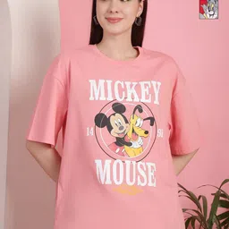 Dreambe Women Pack Of 2 Mickey Mouse Graphic Printed Oversized Cotton T-shirts-image-74