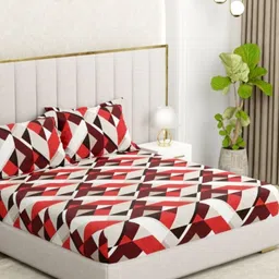 Pure Decor Maroon & Grey Geometric 260 TC King Bedsheet with 2 Pillow Covers-image-27