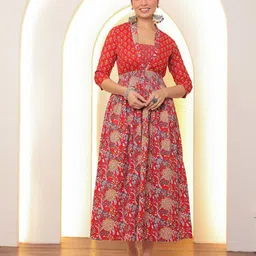 GULAB CHAND TRENDS Women Floral Printed Smocked Fit and Flare Dress-image-66