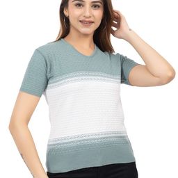 LEZA Women Colourblocked V-Neck Cotton Slim Fit T-Shirt-image-61