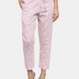 CORSICA Baby Pink Women's Printed Tailored Cotton Trousers-image-1