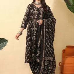 Sangria Women Ethnic Motifs Printed Regular Pure Cotton Kurta with Patiala & With Dupatta-picture-10