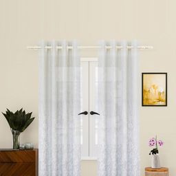 Kuber Industries White Set of 2 Embroidered Door Curtain-43