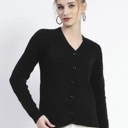 Madame Women Self Design Ribbed Cardigan Sweater-image-81