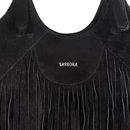 Sassora Leather Oversized Structured Shoulder Bag with Fringed image 5