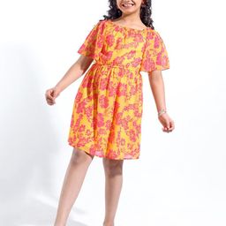 Hola Bonita Girls Floral Print Flared Sleeve Fit & Flare Dress-picture-33