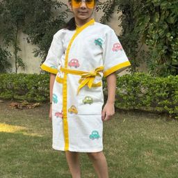 BED AND BEYONDD Girls Hand-Block Printed Cotton Bath Robe-image-5
