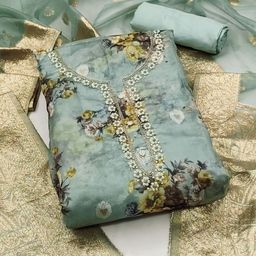 SAINOOR Floral Printed Beads And Stones Organza Semi-Stitched Dress Material-image-104