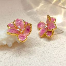 KRENOZ Gold-Plated Enamel Floral Studs-image-51