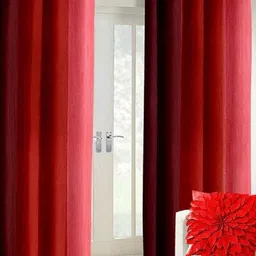BELLA TRUE Pink & Red 2 Pieces Colourblocked Ripple Fold Door Curtains-picture-36