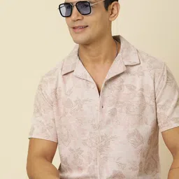 Joven Men Cuban Collar Floral Printed Cotton Casual Shirt-image-86