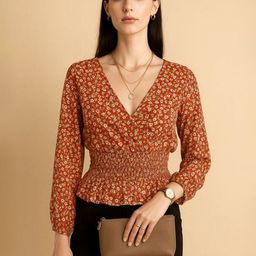 Mast & Harbour Women Floral Printed Puff Sleeve Fitted Crop Top-picture-34