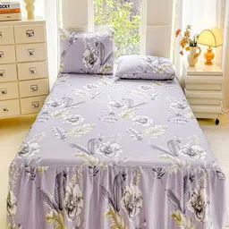JC HOME Lavender & Off White Floral 140 TC Fitted King Bedsheet Set-1.80 m x 2 m-picture-45