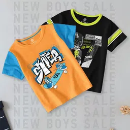 CODEZ Boys Pack Of 2 Typography Printed Round Neck Cotton T-shirts-87
