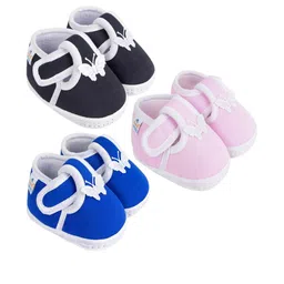 NESKA MODA 12 To 18 Month Non Slip Baby Boys & Girls Pack of 3 Pair Cotton Butterfly Velcro Booties-24