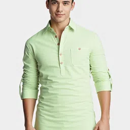 Yugnik Men Solid Shirt Collar Cotton Kurta-picture-19