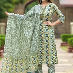 Moda Rapido Geometric Printed Notch Neck Kurta With Trousers And Dupatta-picture-19