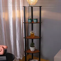 Devansh Beige Bamboo Rose Wooden Floor Lamp With Shelves-8
