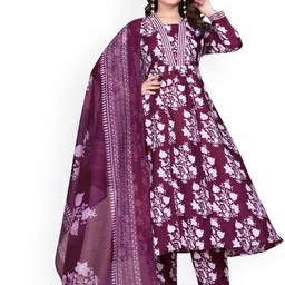 MISS CLOTHING Women Floral Printed Regular Kurta with Trousers & With Dupatta-picture-49