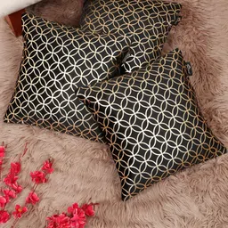 Myntra Elegant Homes Black & Gold-Toned 3 Pieces Ethnic Velvet Square Cushion Covers-image-20