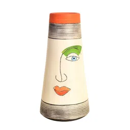 AAKRITI ART CREATIONS Beige & Green Minimalist Abstract Face Terracotta Pottery Vase-18
