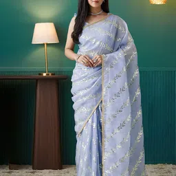 RACHNA Paisley Embroidered Organza Fusion Saree-image-23