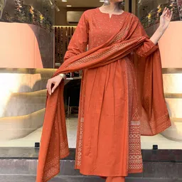 GoSriKi Women Printed Regular Thread Work Kurta with Palazzos & With Dupatta-52
