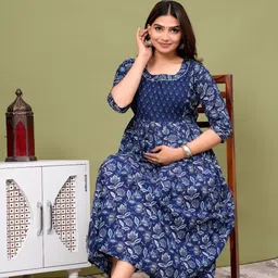 Fasnesio Women Floral Printed Maternity Cotton Anarkali Kurta-picture-41