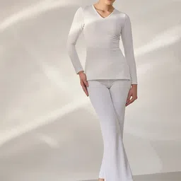 PANIT Ribbed Fitted V-Neck Top with Trousers-image-94