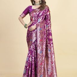 Vintro Woven Design Zari Silk Blend Banarasi Saree-image-77
