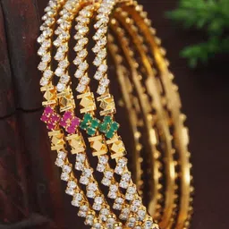 SGA FASHION Set Of 4 Gold-Plated American Diamond Stones Studded Bangles-21